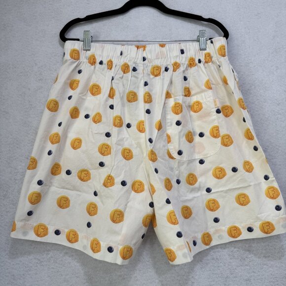 Flan Shorts Men XL White Blueberry Pancake Print Cotton Drawstring Pocket Brunch - Picture 12 of 15